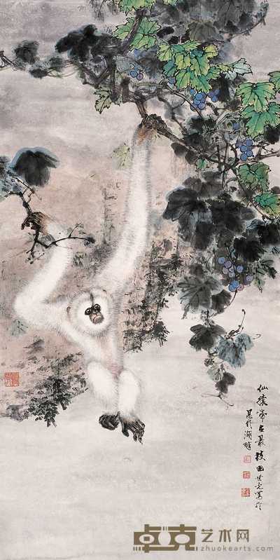 田世光  仙猿啼在最高枝 立轴 137×68cm